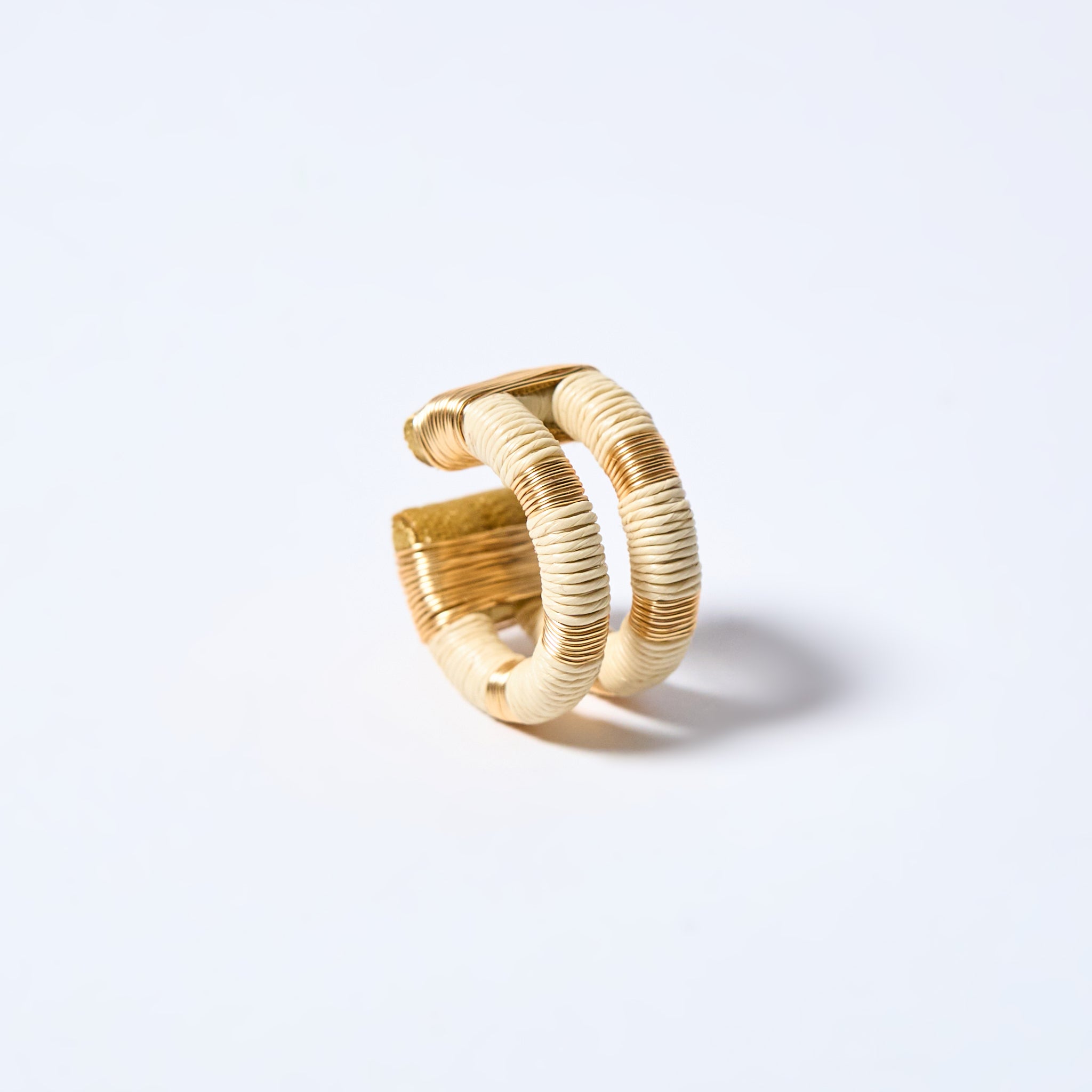 Handmade double ear cuff striped in gold and cream