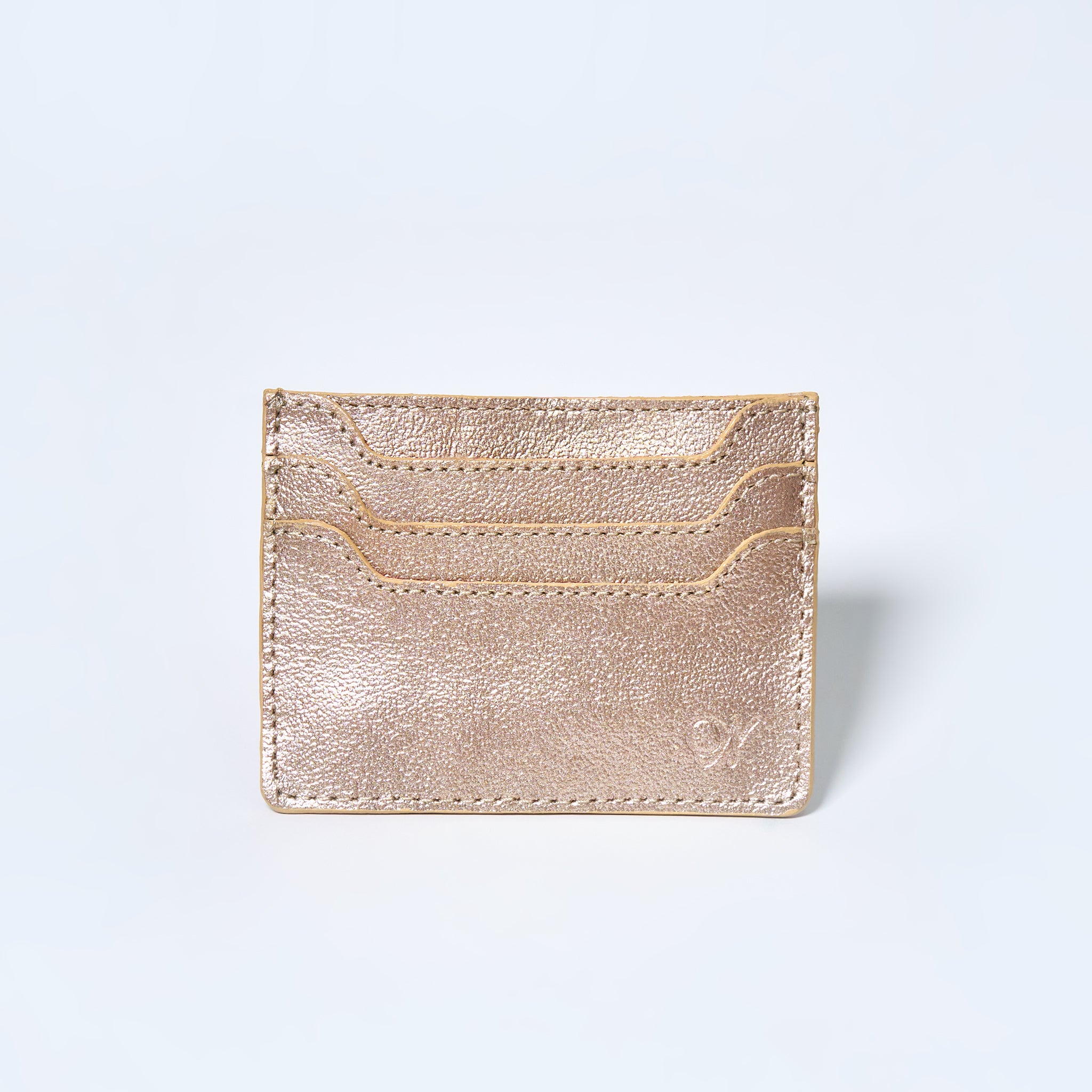 Stardust gold Celeste slim leather wallet, cardholder handcrafted by Oda Nova with 6 card slots, sleek and minimalist design